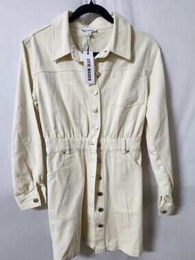 Steve Madden Cream Denim Shirt Dress Women's Size 4 Button Front Long Sleeve NWT